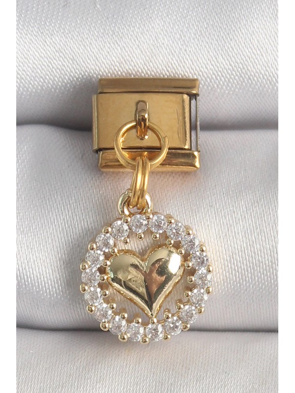 Çelik Taşlı Kalp 316L Gold Renk Sallantı Zirkon… Çelik Taşlı Kalp 316L Gold Renk Sallantı Zirkon…