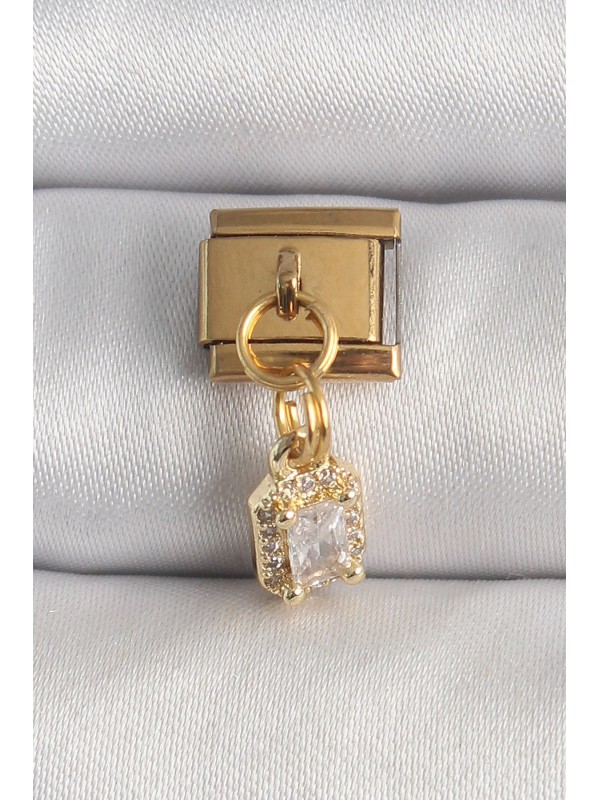 Çelik Taşlı 316L Gold Renk Sallantı Zirkon Kare&hellip;