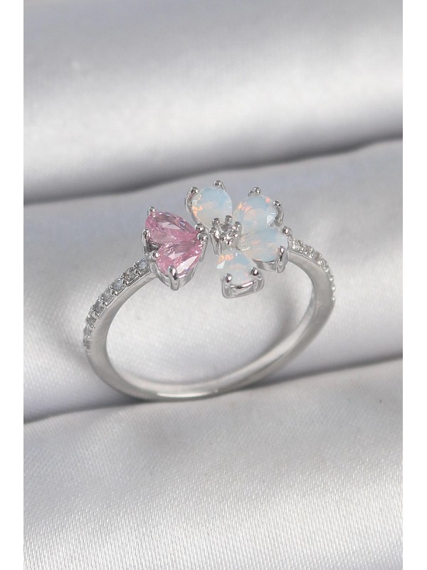 Gümüş Kadın Yüzük Taşlı Pirinç Renk Beyaz Mineli Pembe&hellip;