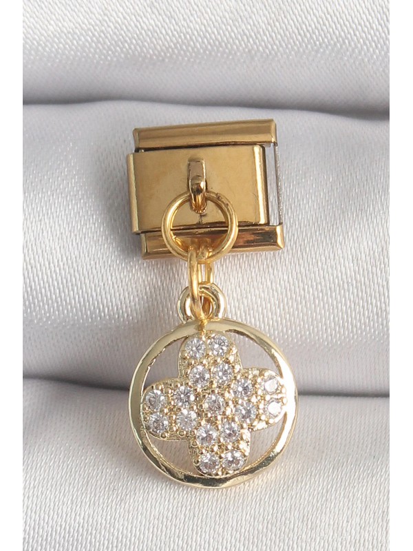 Çelik Taşlı 316L Gold Renk Sallantı Zirkon Yonca… Çelik Taşlı 316L Gold Renk Sallantı Zirkon Yonca…