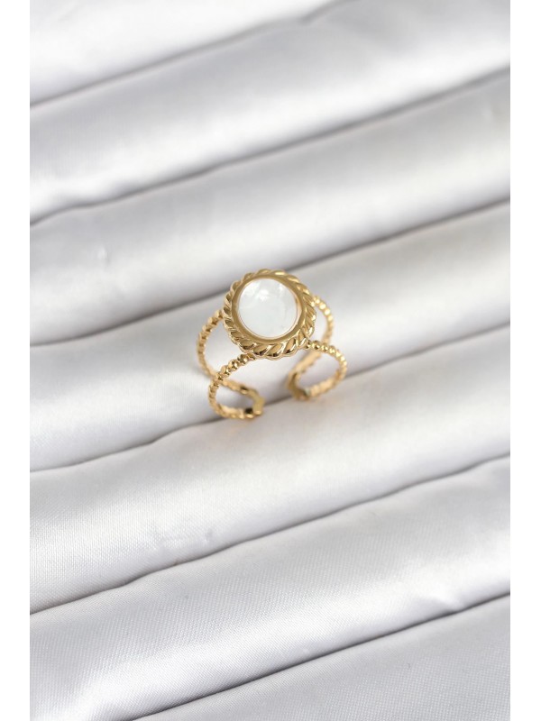 Çelik Kadın Yüzük Vintage 316L Gold Renk Sedefli&hellip;