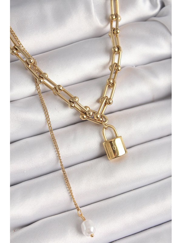 Çelik Kadın Kolye Zincir 316L Gold Renk Tifany Kilit&hellip;