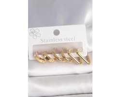 Çelik Kadın Küpe 316L Gold Renk Üçgen Halka Seti