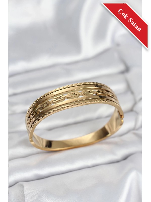 Çelik Kadın Bileklik Vintage 316L Gold Renk Kelepçe