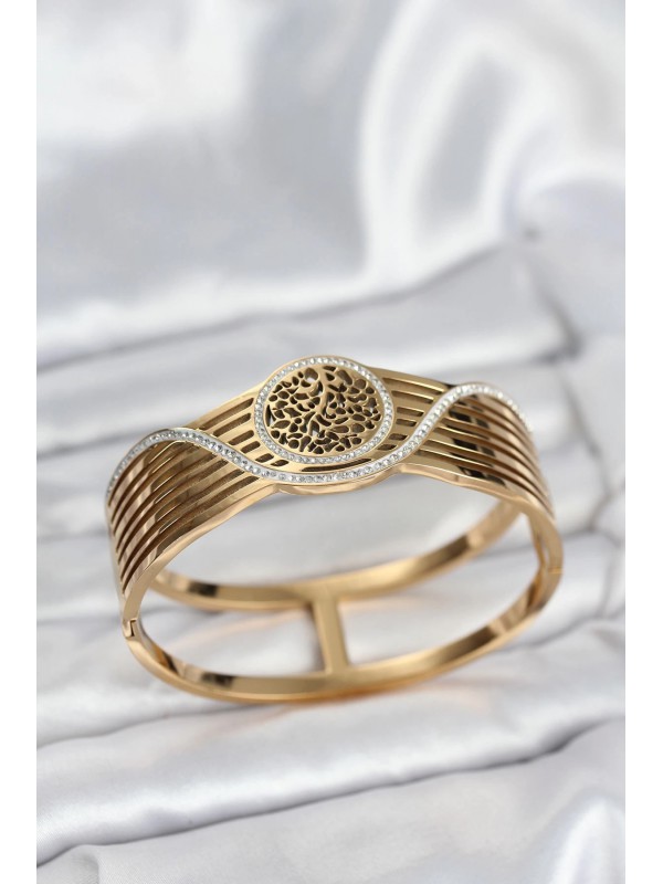 Çelik Kadın Bileklik 316L Gold Renk Yaşam Ağacı