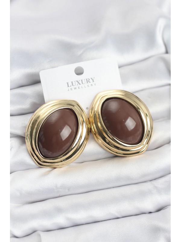 Kadın Küpe Vintage Pirinç Kahverengi Badem Gold&hellip;