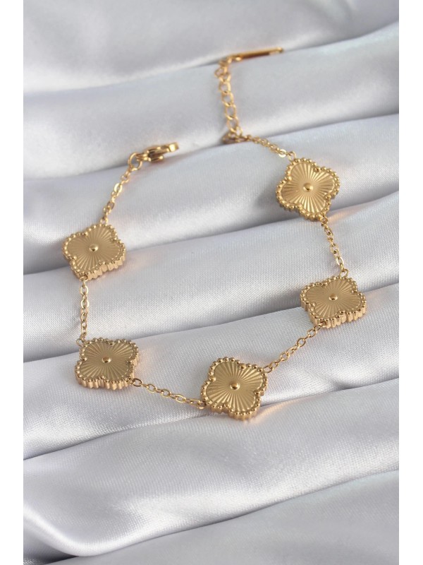 Çelik Kadın Bileklik 316L Gold Renk Yonca İşleme Detay&hellip;