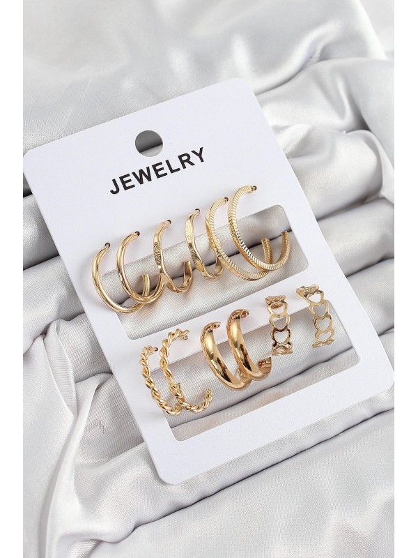 Kadın Küpe Pirinç Karışık Halka Gold Renk 6 Çift Set&hellip;