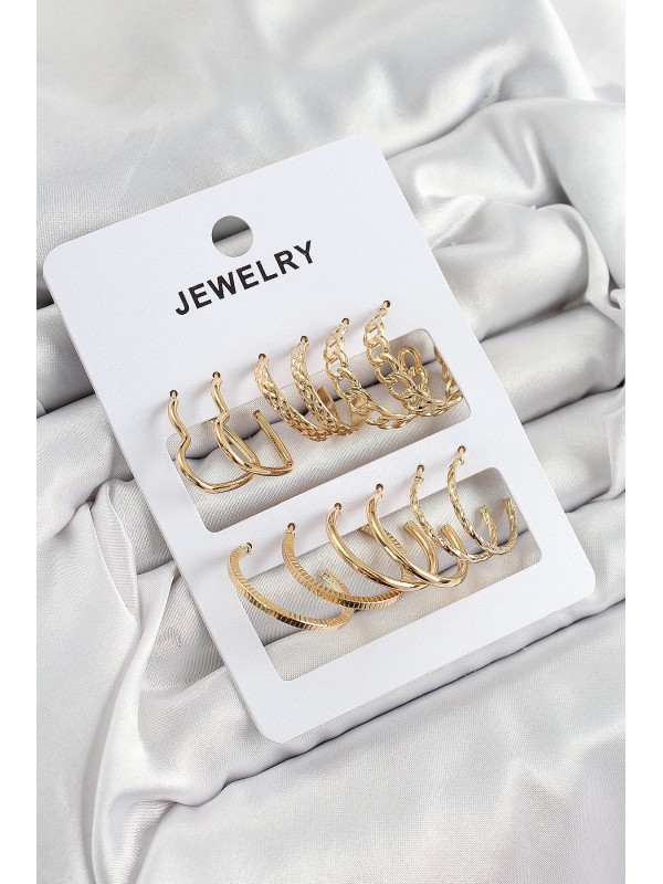 Kadın Küpe Pirinç Karışık Halka Gold Renk 6 Çift Set&hellip;