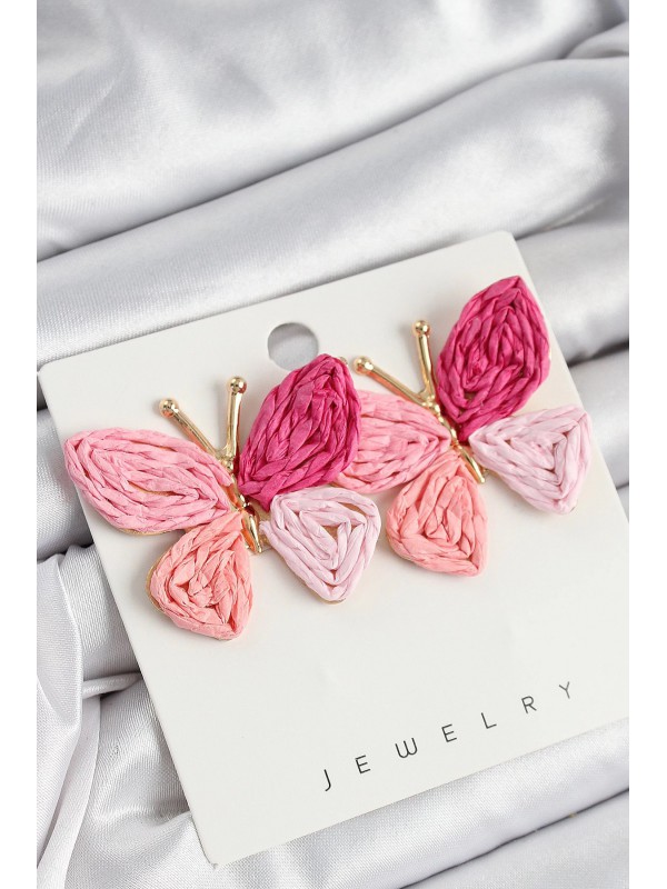 Kadın Küpe Pirinç Pembe Kelebek Gold Renk Hasır… Kadın Küpe Pirinç Pembe Kelebek Gold Renk Hasır…
