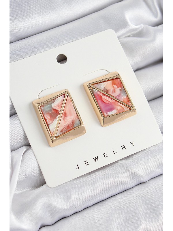 Kadın Küpe Vintage Pirinç Pembe Üçgen Kesim Detaylı&hellip;