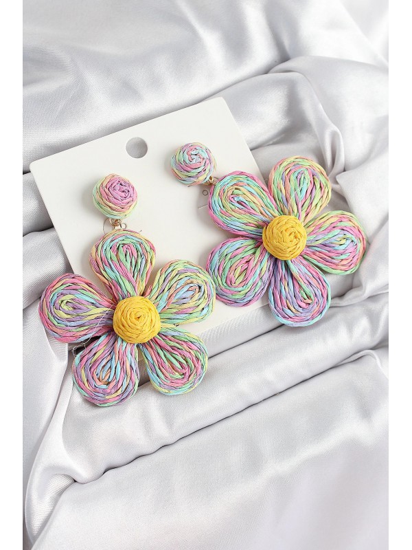 Kadın Küpe Pirinç Rainbow Papatya Gold Renk Hasır&hellip;