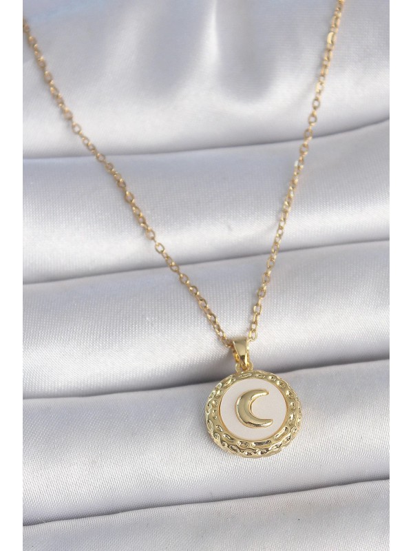 Çelik Kadın Kolye Zincir 316L Gold Renk Beyaz Mineli&hellip;