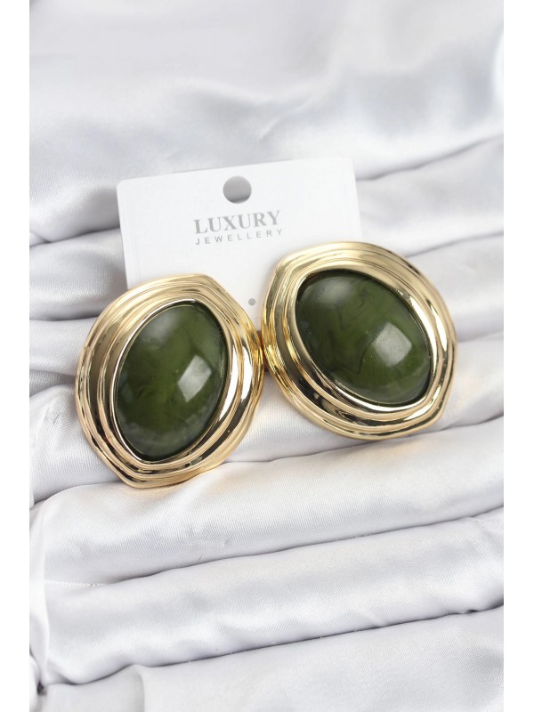 Kadın Küpe Vintage Pirinç Yeşil Badem Gold&hellip;