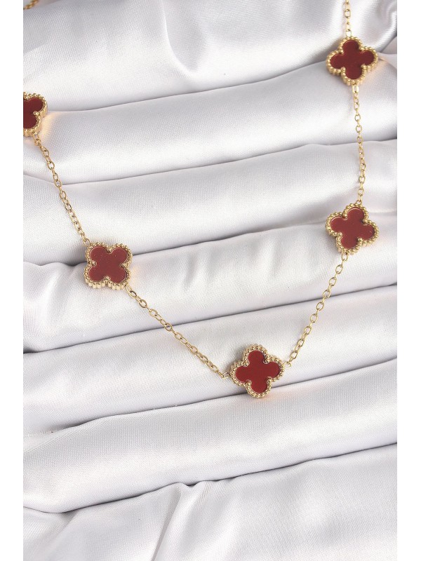 Çelik Kadın Kolye Zincir 316L Gold Renk Bordo Yonca&hellip;