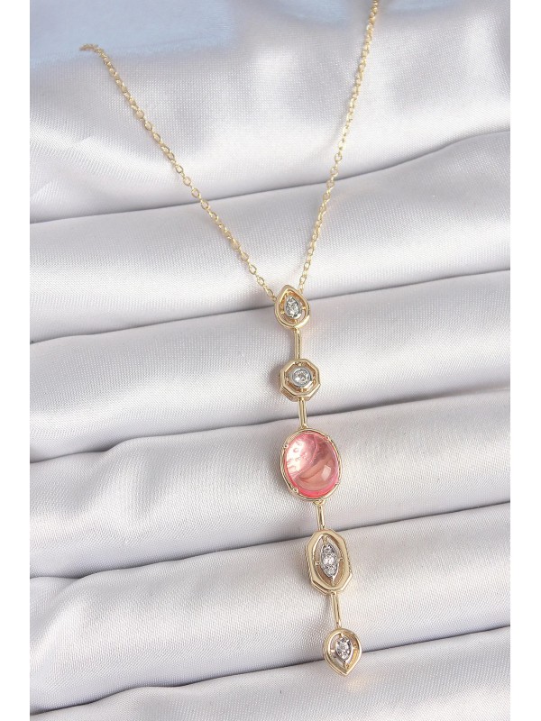 Kolye Zincir Taşlı Pirinç Pembe Gold Renk Zirkon Y… Kolye Zincir Taşlı Pirinç Pembe Gold Renk Zirkon Y…