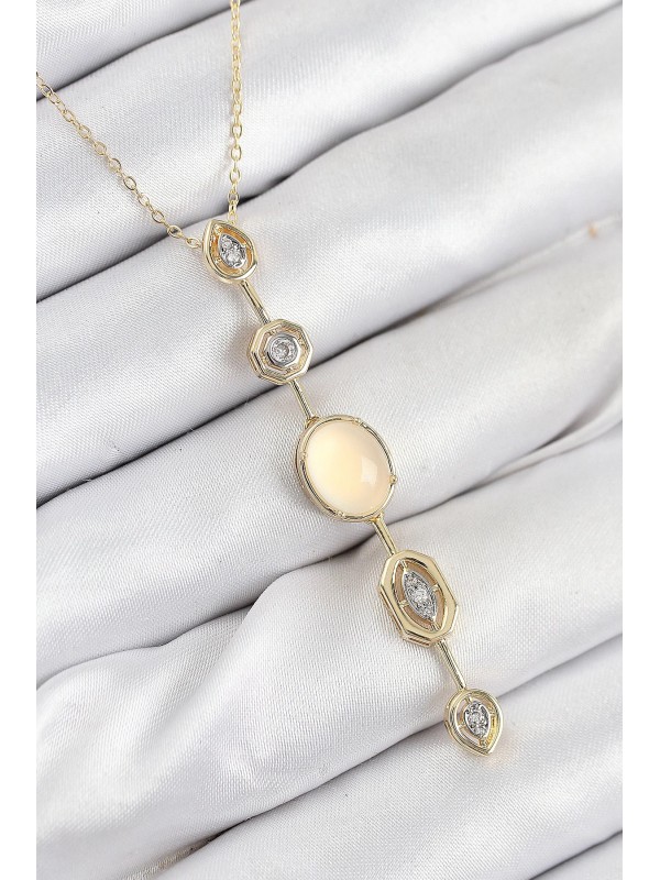 Kolye Zincir Taşlı Pirinç Sarı Gold Renk Zirkon Y&hellip;