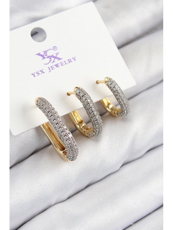 Gümüş Kadın Küpe Taşlı Pirinç Zirkon 3 Lü Oval&hellip;