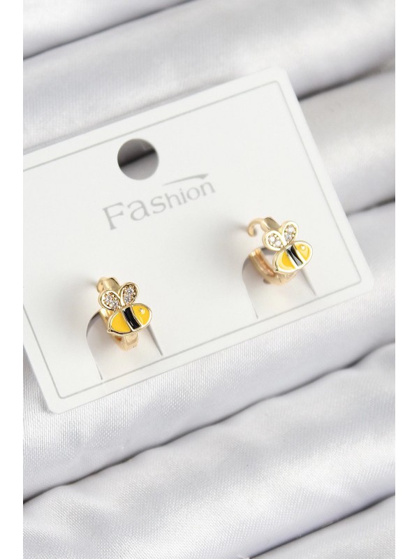 Küpe Taşlı Pirinç Zirkon Arı Gold Renk Çocuk&hellip;