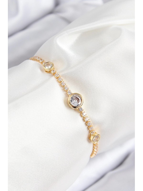 Kadın Bileklik Taşlı Pirinç Zirkon Daire Gold Renk&hellip;