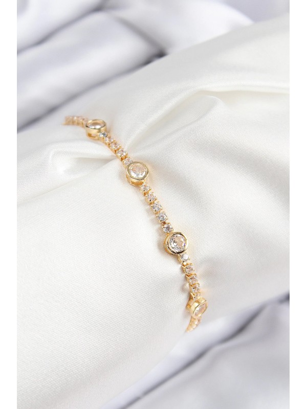 Kadın Bileklik Taşlı Pirinç Zirkon Daire Gold Renk&hellip;