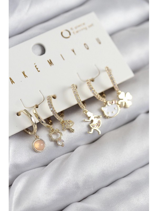 Küpe Taşlı Pirinç Zirkon Hello Kity Ve Yonca Gold Renk… Küpe Taşlı Pirinç Zirkon Hello Kity Ve Yonca Gold Renk…