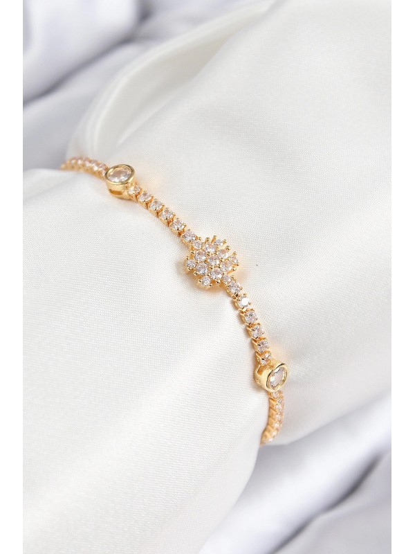Kadın Bileklik Taşlı Pirinç Zirkon Kar Tanesi Gold&hellip;
