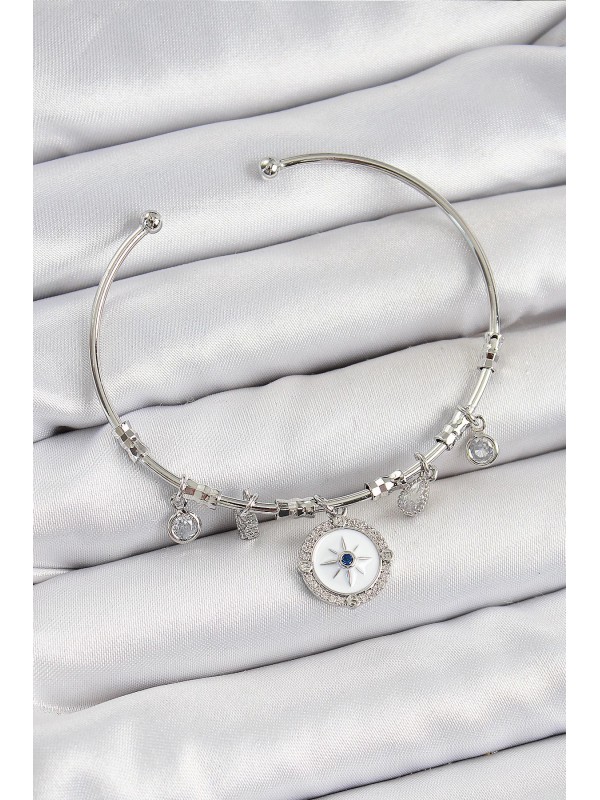 Gümüş Bileklik Taşlı Pirinç Zirkon Pusula Renk Charm&hellip;