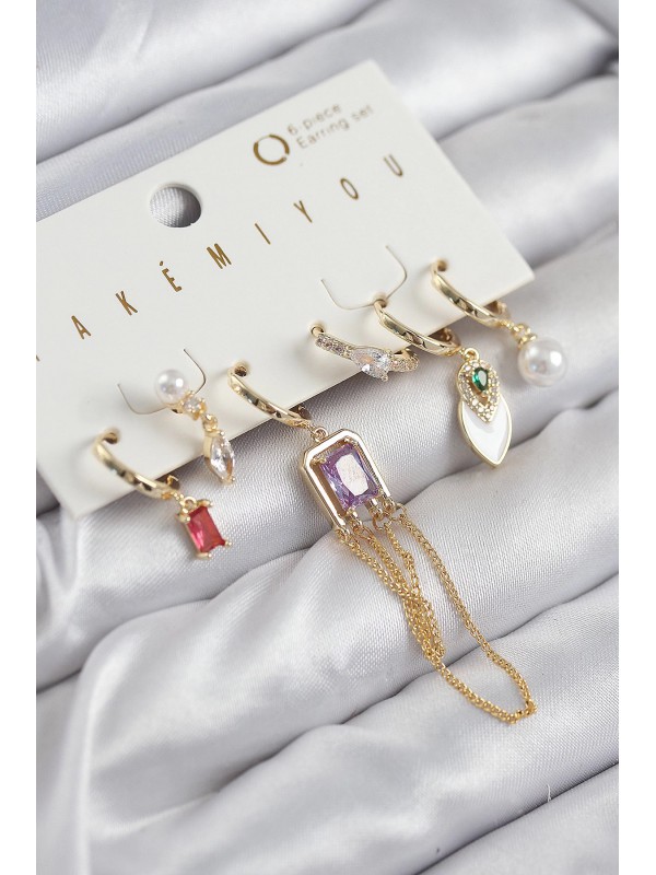 Küpe Taşlı Pirinç Zirkon Sallantılı Ve İncili Gold&hellip;