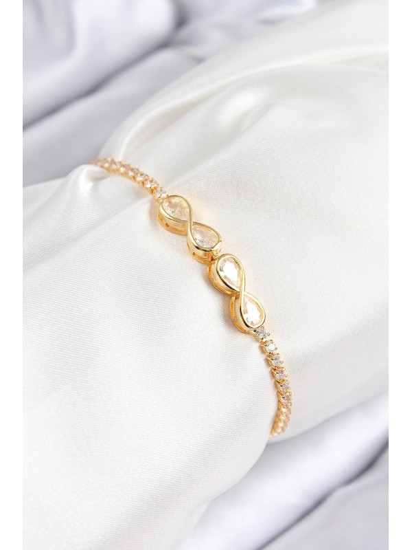 Kadın Bileklik Taşlı Pirinç Zirkon Sonsuzluk Gold Renk&hellip;