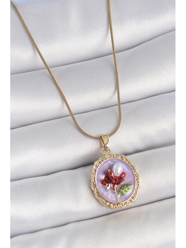 Çelik Kadın Kolye Zincir 316L Gold Renk Mor Mineli… Çelik Kadın Kolye Zincir 316L Gold Renk Mor Mineli…