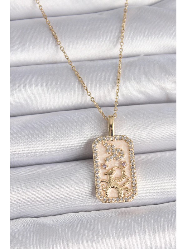 Çelik Kadın Kolye Zincir Taşlı 316L Gold Renk Oğlak… Çelik Kadın Kolye Zincir Taşlı 316L Gold Renk Oğlak…