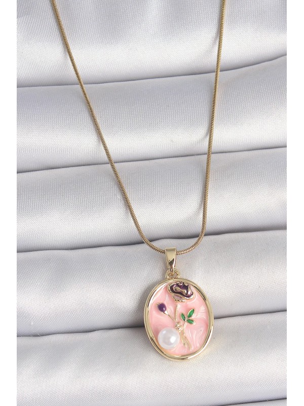 Çelik Kadın Kolye Zincir 316L Gold Renk Pembe Çiçek… Çelik Kadın Kolye Zincir 316L Gold Renk Pembe Çiçek…
