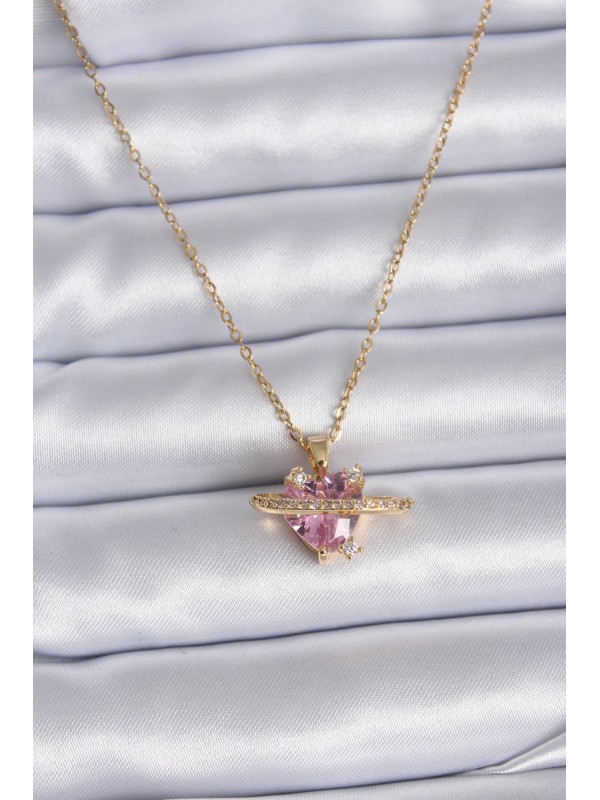 Çelik Kadın Kolye Zincir Kalp Taş 316L Gold Renk Pembe… Çelik Kadın Kolye Zincir Kalp Taş 316L Gold Renk Pembe…