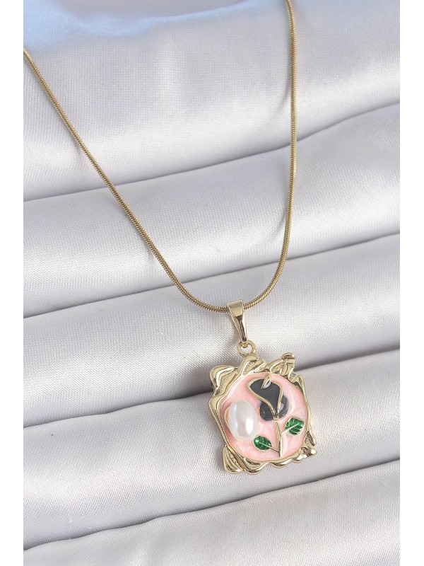 Çelik Kadın Kolye Zincir 316L Gold Renk Pembe Mineli… Çelik Kadın Kolye Zincir 316L Gold Renk Pembe Mineli…