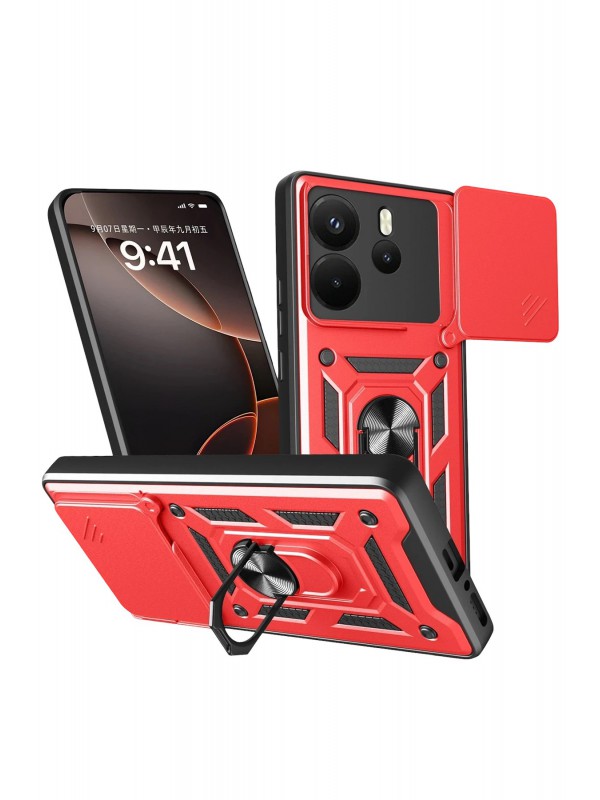 Yüzüklü Redmi Note 14 4G Pars Lens Silikon - Kırmızı&hellip;