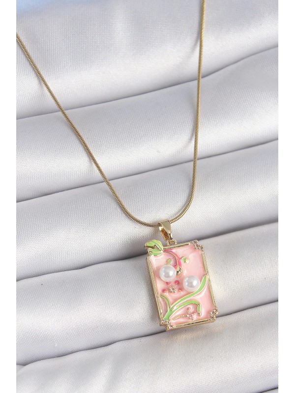 Çelik Kadın Kolye Zincir 316L Gold Renk Pembe Mineli… Çelik Kadın Kolye Zincir 316L Gold Renk Pembe Mineli…