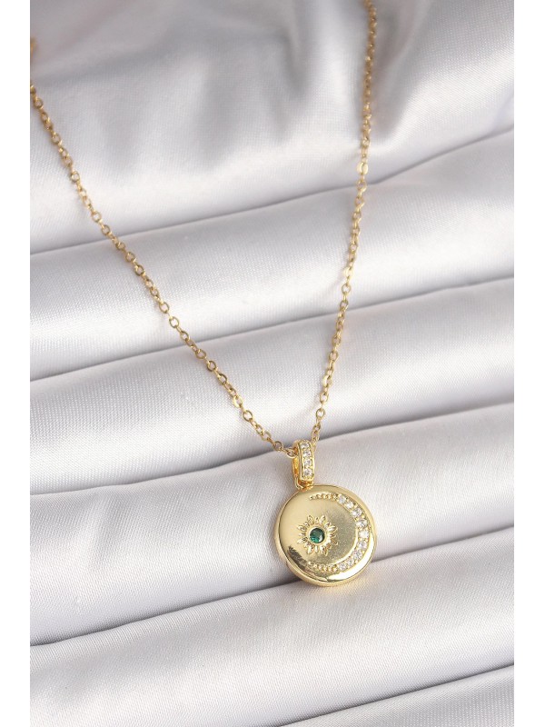 Çelik Kadın Kolye Zincir Taş 316L Gold Renk Zirkon&hellip;