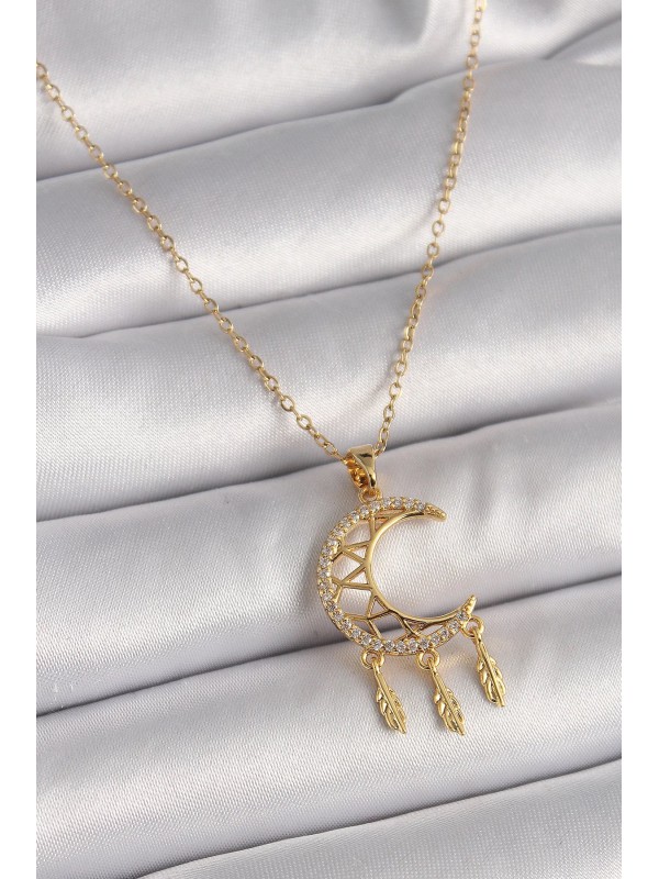 Çelik Kadın Kolye Zincir Taşlı 316L Gold Renk Zirkon&hellip;