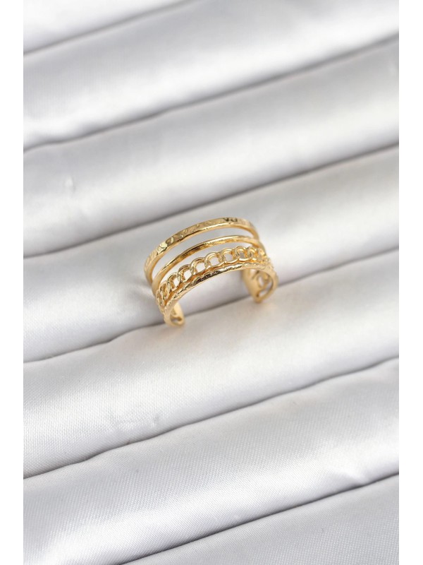 Çelik Kadın Yüzük Vintage 316L Gold Renk Zincirli&hellip;