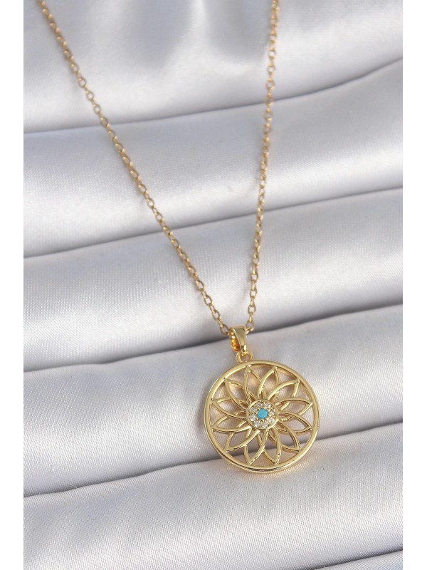 Çelik Kadın Kolye Taşlı 316L Gold Renk Zincr Mavi Lotus&hellip;