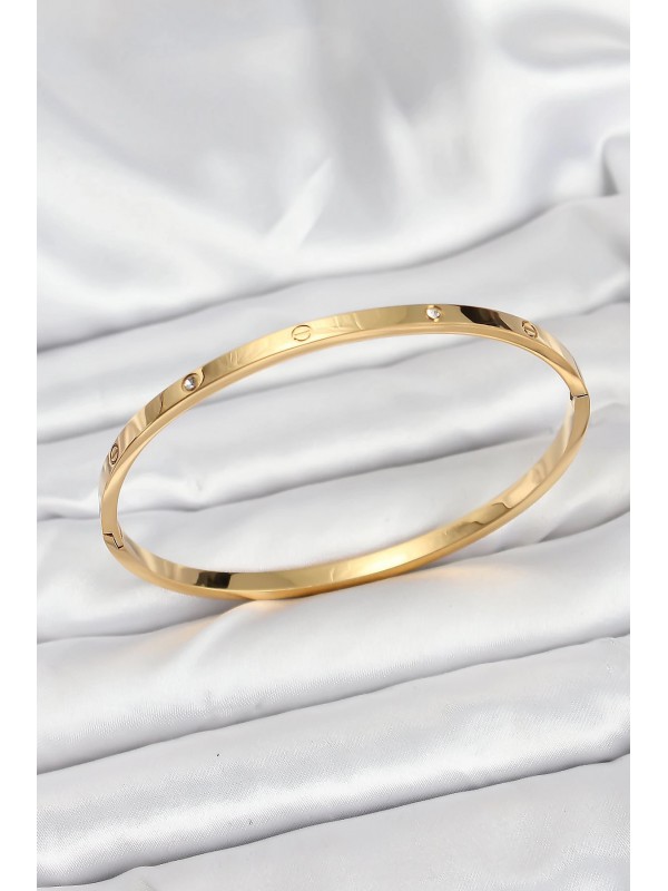 Çelik Kadın Bileklik Taşlı 316L Gold Renk Zirkon 65 Mm&hellip;