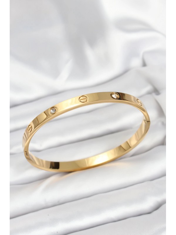 Çelik Kadın Bileklik Taşlı 316L Gold Renk Zirkon 65 Mm