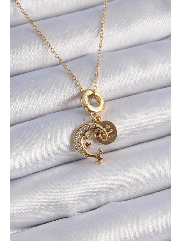 Çelik Kadın Kolye Taşlı 316L Gold Renk Zirkon Ay… Çelik Kadın Kolye Taşlı 316L Gold Renk Zirkon Ay…
