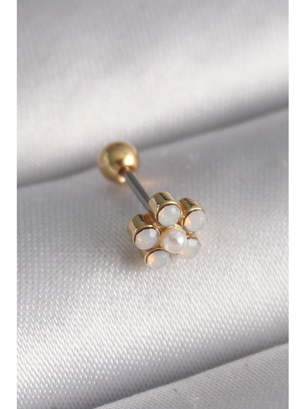 Çelik Taşlı 316L Gold Renk Zirkon Çiçek Tragus Piercing&hellip;