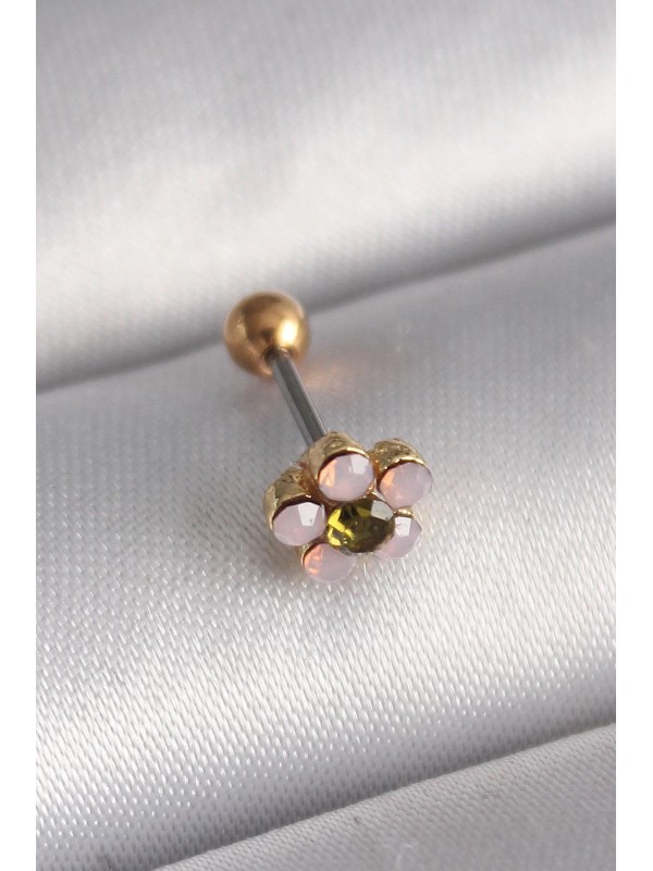 Çelik Taşlı 316L Gold Renk Zirkon Çiçek Tragus Piercing&hellip;