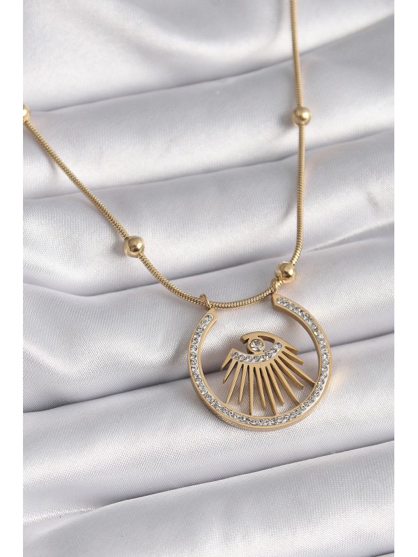 Çelik Kadın Kolye Taşlı Göz 316L Gold Renk Zirkon&hellip;