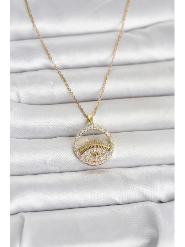 Çelik Kadın Kolye Taşlı Göz 316L Gold Renk Zirkon… Çelik Kadın Kolye Taşlı Göz 316L Gold Renk Zirkon…