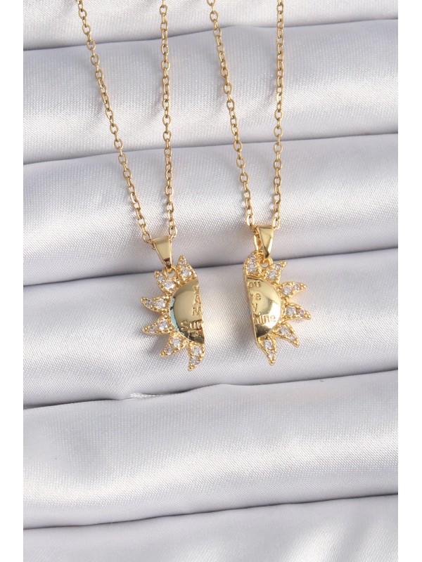 Çelik Kolyesi Taşlı 316L Gold Renk Zirkon Güneş İşleme&hellip;