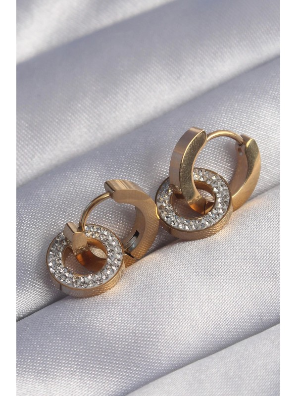 Çelik Küpe Taşlı 316L Gold Renk Zirkon İç İçe Geçmeli… Çelik Küpe Taşlı 316L Gold Renk Zirkon İç İçe Geçmeli…